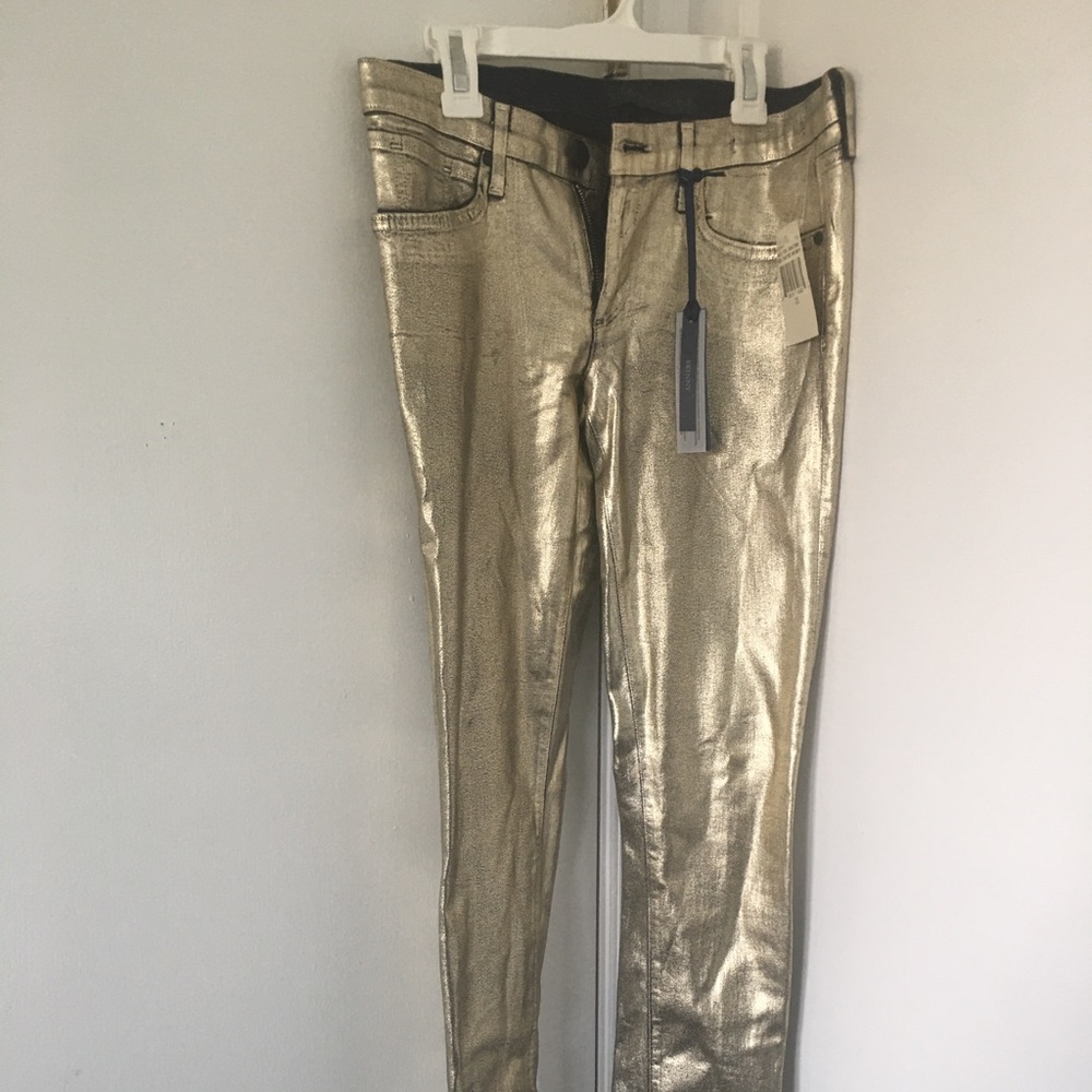 Juicy Jean Couture Gold Foil Coated Skinny Jean Size 25